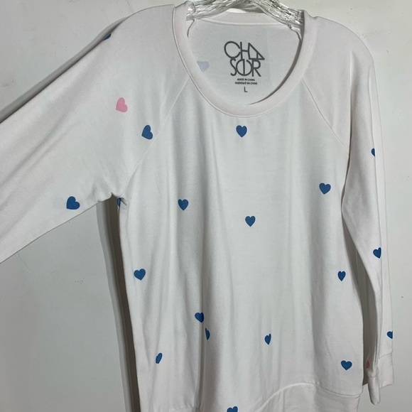 CHASER heart print soft pullover sweatshirt Large white new with tag nwt - Picture 3 of 7